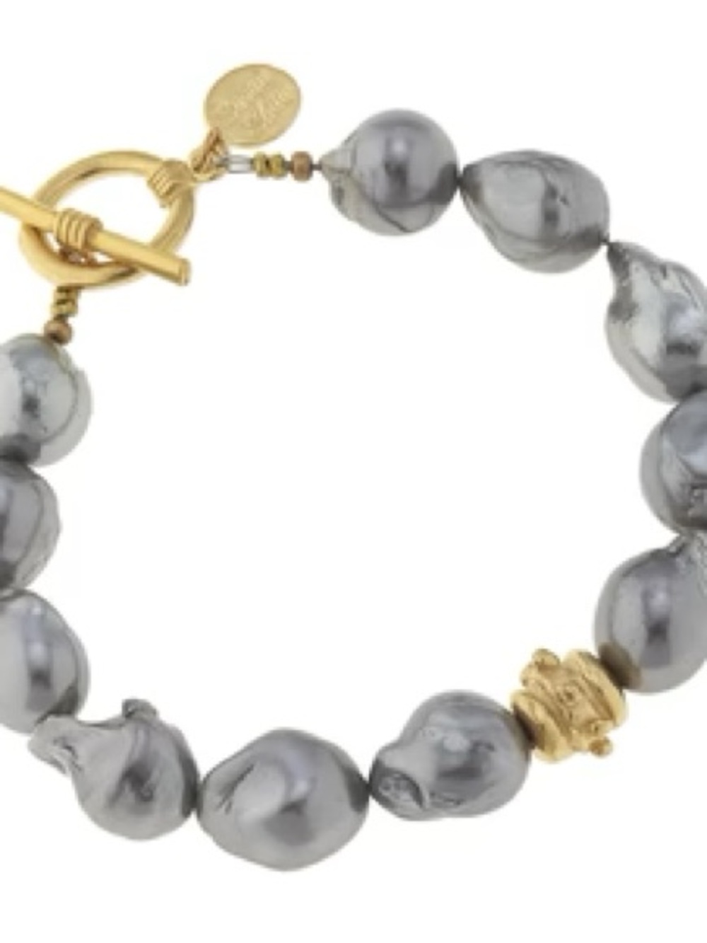 Gold Toggle Gray Pearl Bead Bracelet